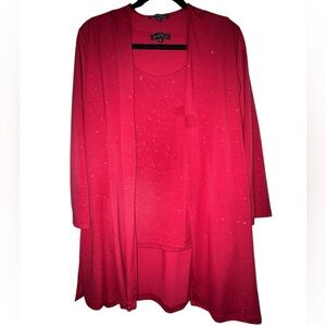 Slinky Brand Red Glitter Tank Top Cardigan Sweater Set L